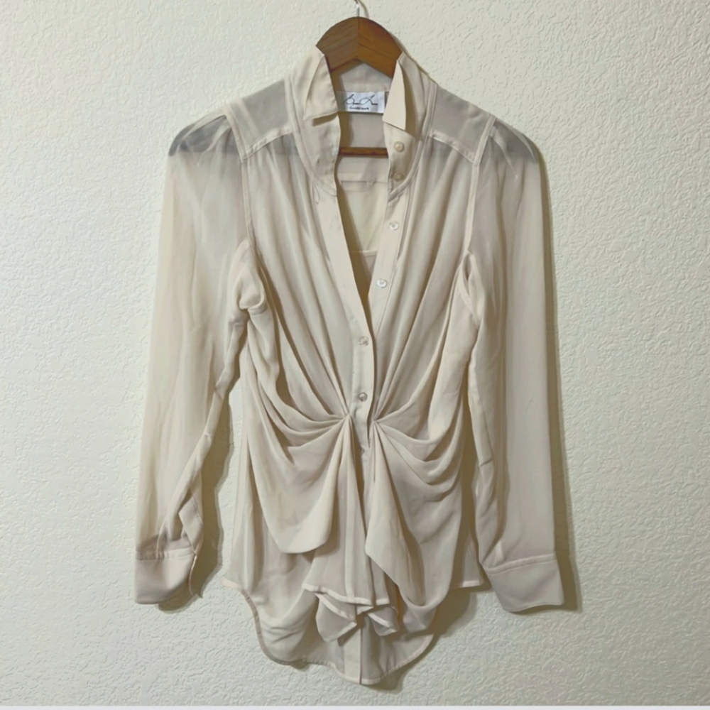 Byron Lars Deep V Ruched button down  blouse